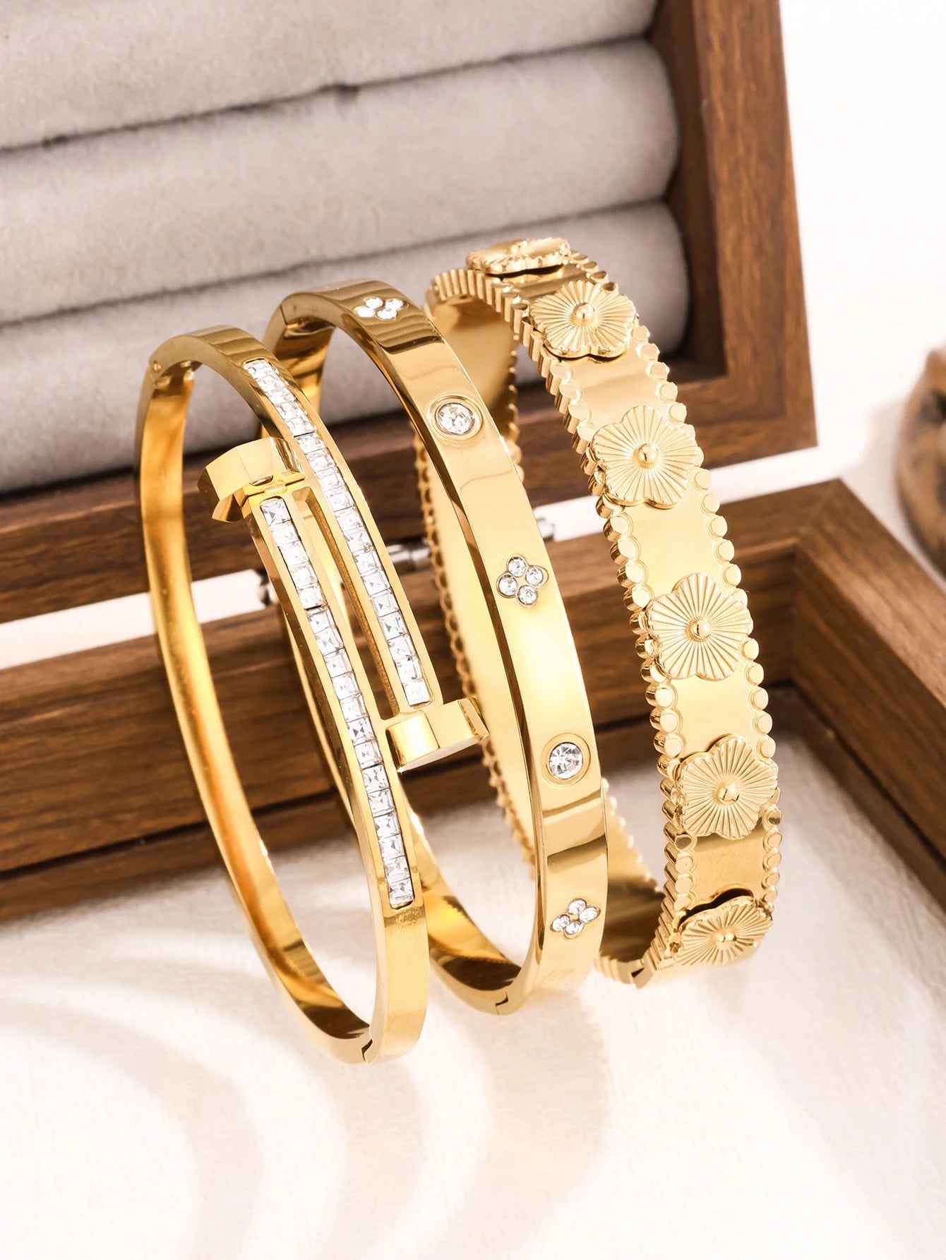 Floral Sparkle Stack Bracelets