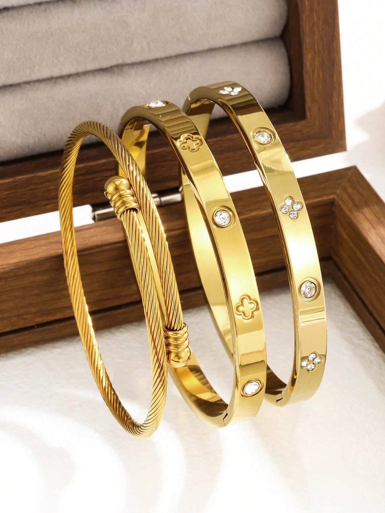 Golden Petal Trio Bangle Set